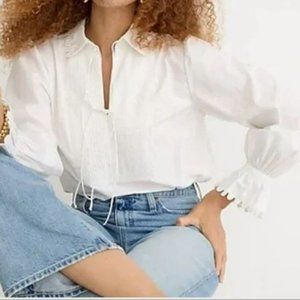 J Crew Scalloped cotton poplin popover top